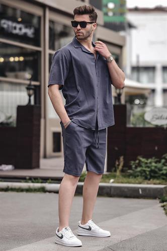 Erkek Füme Basic Oversize Gömlek Takımı 5588