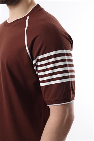 Acı Kahve Baskılı Reglan Kol Erkek Şort T-shirt Takımı E7306