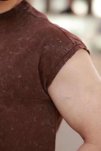 Acı Kahve Basic Erkek Yırtık Detaylı Şort T-shirt Takım E7319