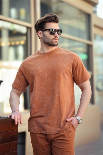 Kahverengi Basic Erkek Şort T-shirt Takımı E7309