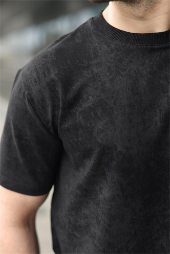 Siyah Batik Desenli Overfit Şort T-shirt Takım E7357