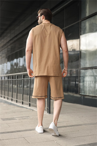 Kapuçino Bisiklet Yaka Kolsuz Erkek Şort T-shirt Takım E7351