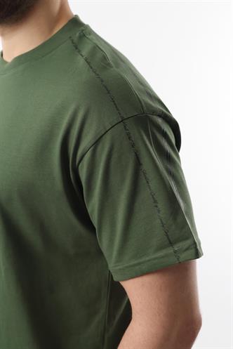 Haki Overfit Baskılı Erkek Şort T-shirt Takım E7302