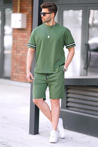 Haki  Bisiklet Yaka Erkek Şort Takımı 5951