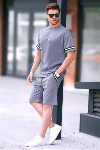 Füme Bisiklet Yaka Erkek Şort Takımı 5951