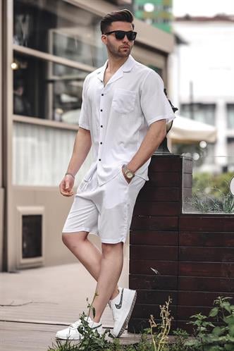 Erkek Beyaz Basic Oversize Gömlek Takımı 5588