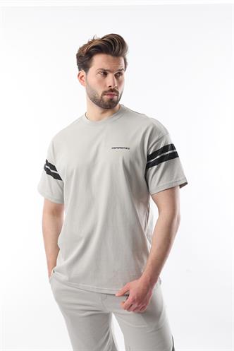 Boyalı Gri Şerit Detaylı Erkek Şort T-shirt Takım E7301