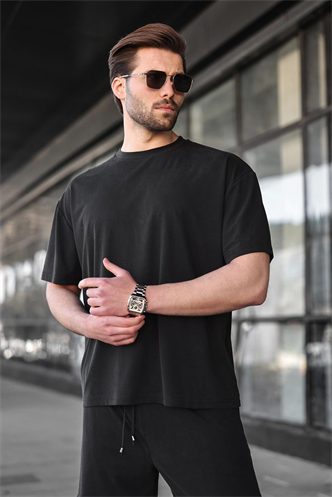 Siyah Tensel Kumaş Erkek Şort Tişört Takım E7349