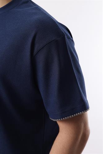 Lacivert Nakış Detaylı Erkek Şort T-shirt Takım E7305