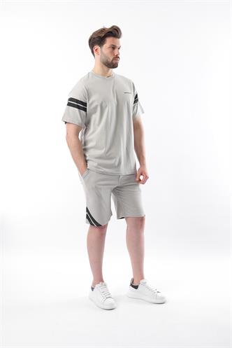 Boyalı Gri Şerit Detaylı Erkek Şort T-shirt Takım E7301