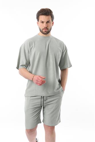 Mint Yeşili Bisiklet Yaka Erkek Şort Takımı 5949