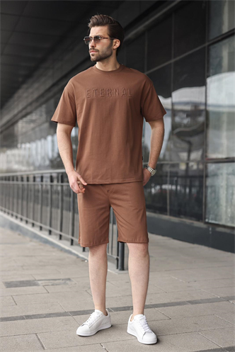 Kahverengi Erkek Şort T-shirt Takım E7347