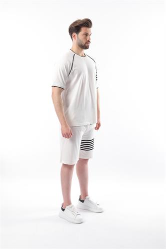 Siyah Baskılı Reglan Kol Erkek Şort T-shirt Takımı E7306