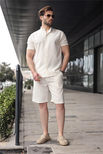 Ekru Erkek Şort Gömlek Takım E7350