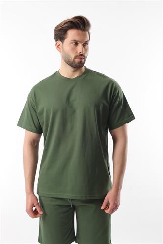 Haki Overfit Baskılı Erkek Şort T-shirt Takım E7302