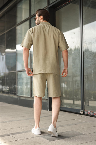 Mint Yeşili Tensel Kumaş Erkek Şort Gömlek Takım E7352