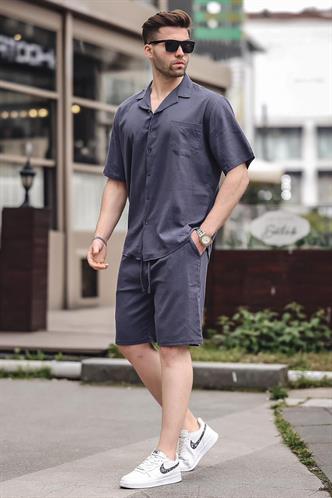 Erkek Füme Basic Oversize Gömlek Takımı 5588