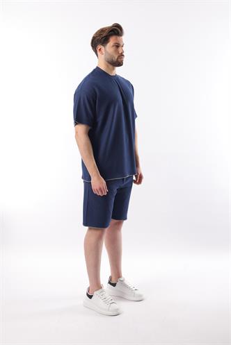 Lacivert Nakış Detaylı Erkek Şort T-shirt Takım E7305