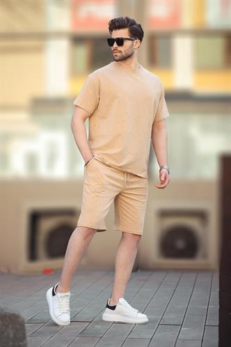 Bej Basic Erkek Şort T-shirt Takımı E7309