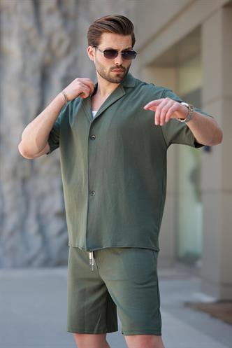 Haki Basic Erkek Şort Gömlek Takım E7311