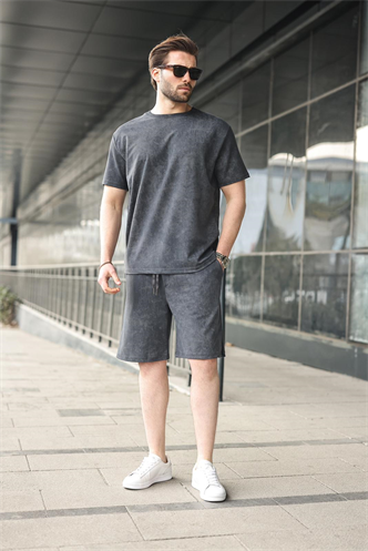 Füme Batik Desenli Overfit Şort T-shirt Takım E7357