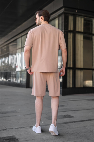 Taş Rengi Tensel Kumaş Erkek Şort Tişört Takım E7349