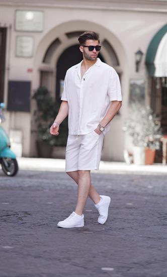 Beyaz Basic Erkek Şort Takımı 6729