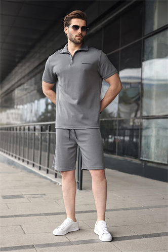 Füme Yarım Fermuarlı Polo Yaka T-shirt Şort Takım E7348