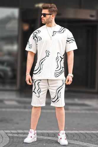 Ekru Desenli Erkek Şort Takımı 5948