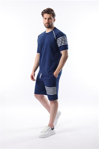 Lacivert Baskılı Reglan Kol Erkek Şort T-shirt Takımı E7306