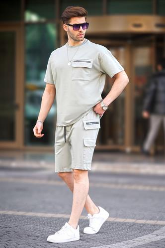 Mint Yeşili Cep Detaylı Erkek Şort Takımı 5946