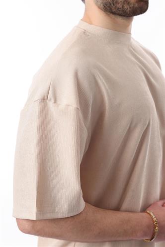 Bej Bisiklet Yaka Erkek Şort Takımı 5949