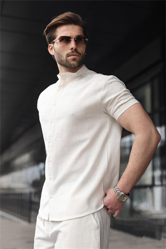 Ekru Erkek Şort Gömlek Takım E7350