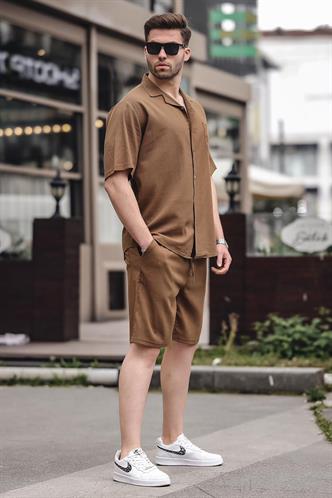Erkek Kahverengi Basic Oversize Gömlek Takımı 5588