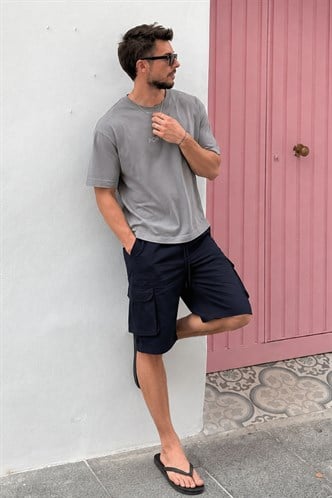 Navy Blue Capri Shorts with Cargo Pockets 5473