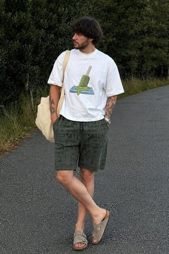 Madmext Men Printed Khaki Capri Shorts 2408
