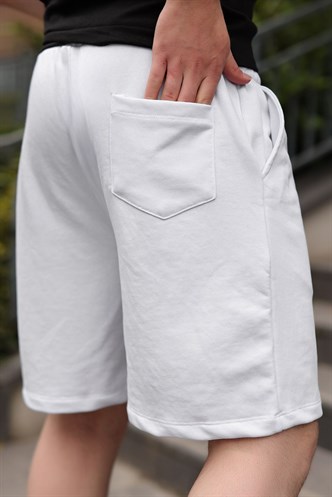 Beyaz Beli Ayarlanabilir Regular Fit Erkek Şort E6585