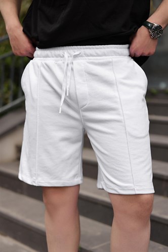 Beyaz Beli Ayarlanabilir Regular Fit Erkek Şort E6585