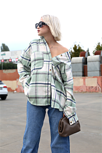 Su Yeşili Oversize Kadın Oduncu Gömlek MG1589