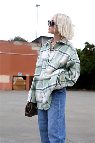 Su Yeşili Oversize Kadın Oduncu Gömlek MG1589