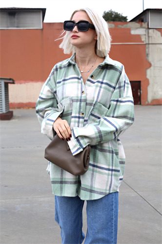 Su Yeşili Oversize Kadın Oduncu Gömlek MG1589