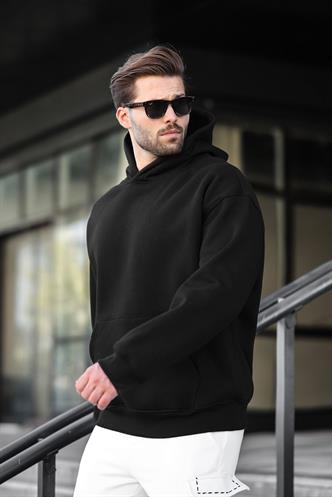 Siyah Kapüşonlu Kanguru Cep Erkek Sweatshirt E7169