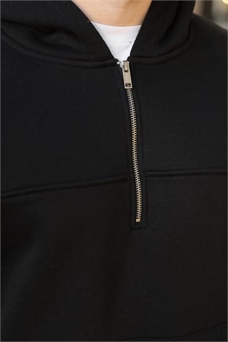 Siyah Kanguru Cepli Kapüşonlu Erkek Sweatshirt E7218