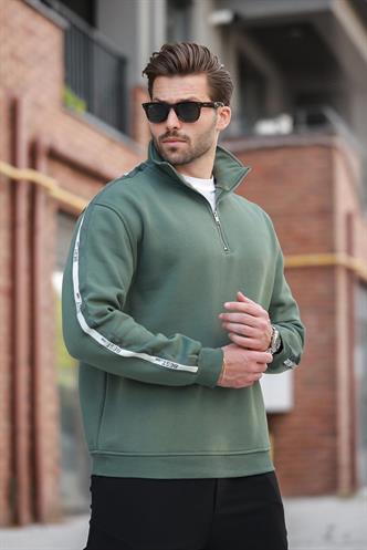 Haki Fermuarlı Yarım Balıkçı Yaka Erkek Sweatshirt E7164