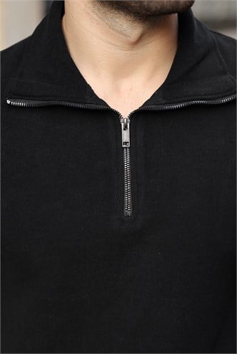 Siyah Dik Yaka Yarım Fermuarlı Erkek Sweatshirt E7211