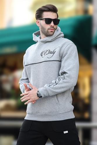 Grimelanj Kapüşonlu Şerit Detaylı Baskılı Erkek Sweatshirt 7091