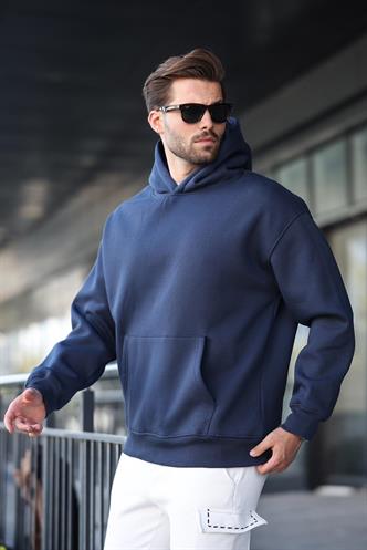 Lacivert Kapüşonlu Kanguru Cep Erkek Sweatshirt E7169