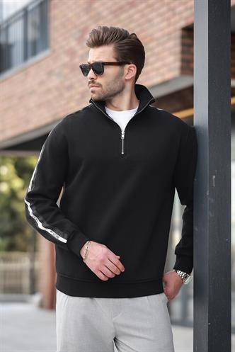 Siyah Fermuarlı Yarım Balıkçı Yaka Erkek Sweatshirt E7164