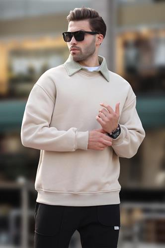 Bej Polo Yaka Erkek Sweatshirt 7086