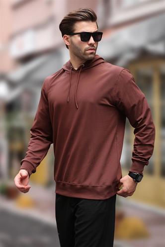 Acı Kahverengi Kapüşonlu Erkek Sweatshirt 7069